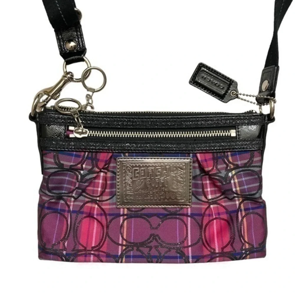 Coach poppy pink purple plaid crossbody bag